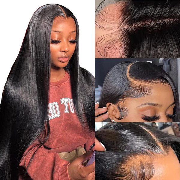 LARVOB 30 Inch Lace Front Wigs Human Hair Pre Plucked Brazilian Straight Human Hair Wigs for Women 13X6 Transparent Lace Frontal Wigs Human Hair with Baby Hair Natural Color
