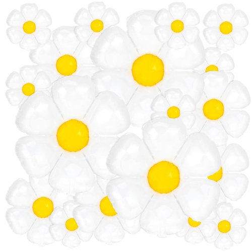 Daisy Balloons, 18pcs White Daisy Flower Foil Balloons for Birthday Wedding Baby Shower Hippie Boho Girl Daisy Party Decorations Supplies