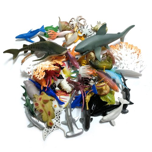 DOITEM 50 Pack Assorted Mini Vinyl Plastic Ocean Sea Animal Figures Toy Set, Realistic Under The Sea Life Figure Bath Gift for Child Educational Kids Party Cake Cupcake Topper