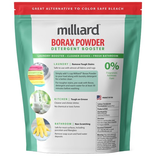 Milliard Borax Powder Laundry Booster, Pure Natural Multipurpose Cleaner and Detergent, 1 lb - Unscented
