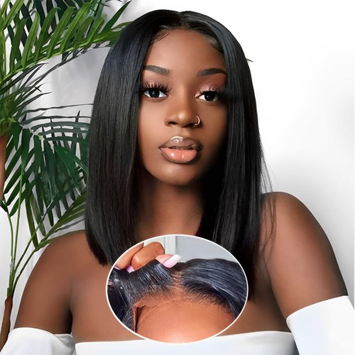 SUPERNOVA Ready To Go Glueless Bob Wigs Human Hair Pre Plucked Glueless Straight Bob Wig Human Hair Upgraded No Glue Pre Cut 5x5 Lace Closure Wigs for Women Natural Hairline 180 Density 10 Inch