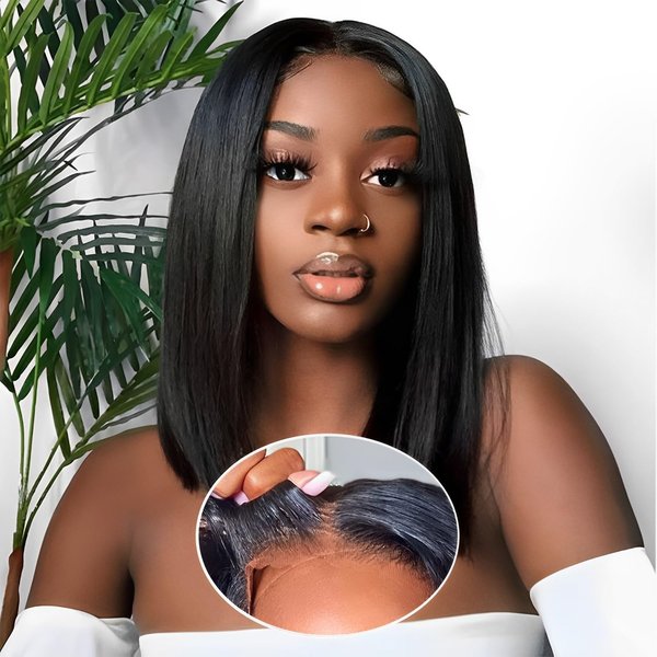 SUPERNOVA Ready To Go Glueless Bob Wigs Human Hair Pre Plucked Glueless Straight Bob Wig Human Hair Upgraded No Glue Pre Cut 5x5 Lace Closure Wigs for Women Natural Hairline 180 Density 10 Inch