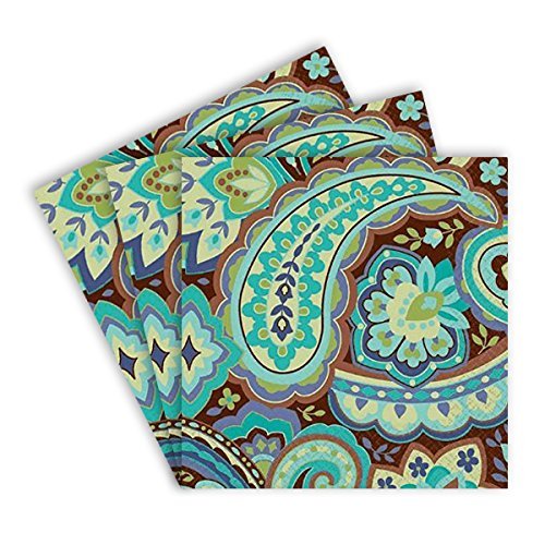 Amscan Decorative Cool Paisley Party Beverage Paper Napkins (16 Pack), 5 x 5", Multicolored