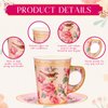 Rtteri 100 Pcs Tea Party Decorations Set Includes 50 Disposable 9 oz Bird Blossom Paper Tea Cups and 50 Plates, Floral Paper Tea Cups and Saucers for Hot Cold Drink Wedding Birthday Baby Bridal Shower