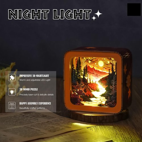 3D Puzzle Nightlight-DIY LED Light Wooden Puzzle-Art Lamp and Craft Kits for Kids and Adults-Birthday Gifts Toys-Home Desk Decor Family Game (Autumn Forest)