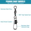 OROOTL Fishing Barrel Swivel with Safety Snaps, 120pcs High Strength Fishing Snap Swivels Saltwater Stainless Steel Fishing Swivel Interlock Snaps Freshwater Leader Lure Hook Connector Accessories