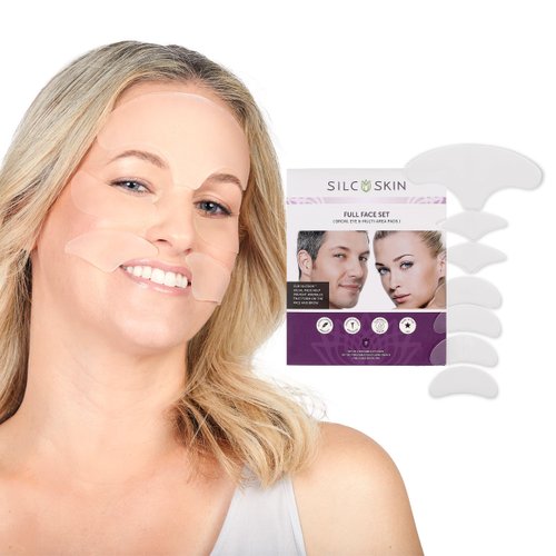SilcSkin Facial Pad - Full Face Set Reusable Pads, Self-Adhesive Silicone Face Patches, Wrinkle Patches for Face and Eyes - 7 Reusable Face Pads