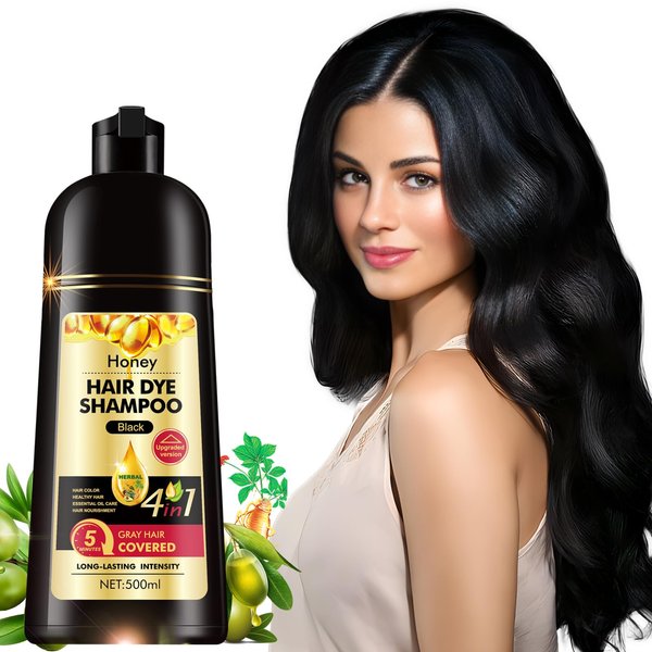TGTXDEA Herbal Instant Hair Color Shampoo - 100% Gray Coverage - Ammonia-Free | Black with Herb & Honey | for Men and Women | 3-in-1 Lasting Hair Tint - 500ML