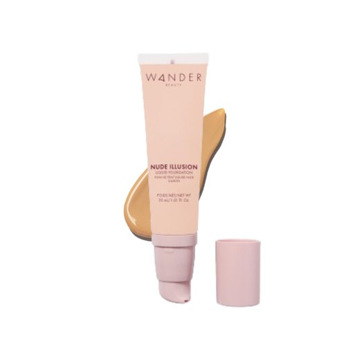 Wander Beauty Nude Illusion Liquid Foundation - Medium - Medium to Full Coverage Foundation - Natural Makeup with Vitamin E & Macadamia - Nude Skin Finish Blurs & Conceals - 1.01 fl oz