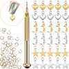 PAGOW 71 PCS Dangle Nail Art Charm, Nail Jewelry Rings with Nail Piercing Tool Hand Drill for Tips, Acrylic, Gels and Decorations