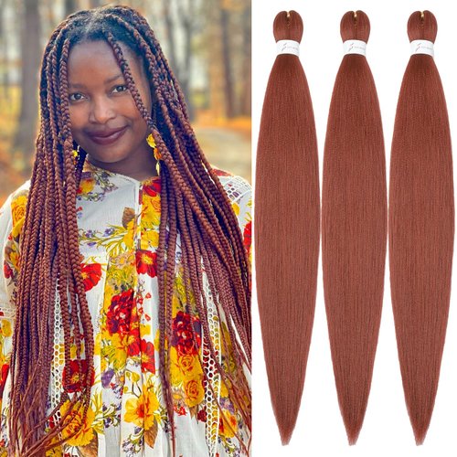 Ginger Braiding Hair Pre Stretched 26inch 3 Packs Copper Red Braiding hair Extensions Synthetic Crochet Braids, Hot Water Setting Professional Soft Yaki Texture. (26inch(3Packs),350#)