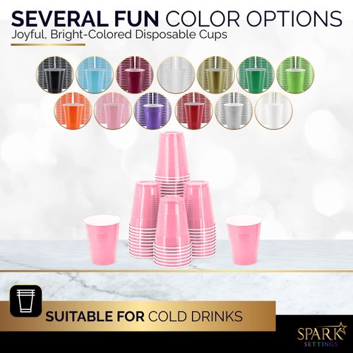 Amcrate Disposable Plastic Cups, Pink Colored Plastic Cups, 18-Ounce Plastic Party Cups, Strong and Sturdy Disposable Cups for Party, Wedding, Christmas, Halloween Party Cup, 50 Pack