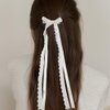 10 PACK White Lace Hair Bows Clips, Lace Hair Bow Clips for Women, Tulle Bowknot Hair Clips, Long Tail Hair Accessories, Cute Tassel Hair Ribbons