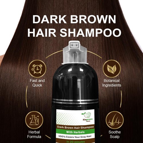Biogreen Roots Ammonia-Free Herbal Hair Shampoo - Effectively Covers Gray Hair for Men and Women - Natural Color and Herbal Nourishment - No Stain on Skin - Dark Brown (400 ml)