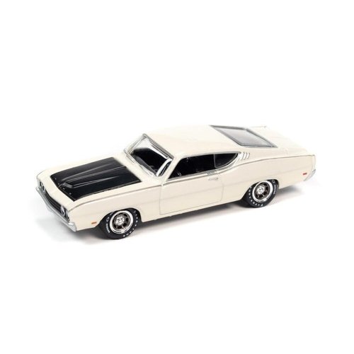1969 Torino Talladega Wimbledon White with Matt Black Hood Classic Gold Collection Series Limited Edition to 10548 Pieces Worldwide 1/64 Diecast Model Car by Johnny Lightning JLCG028-JLSP222A
