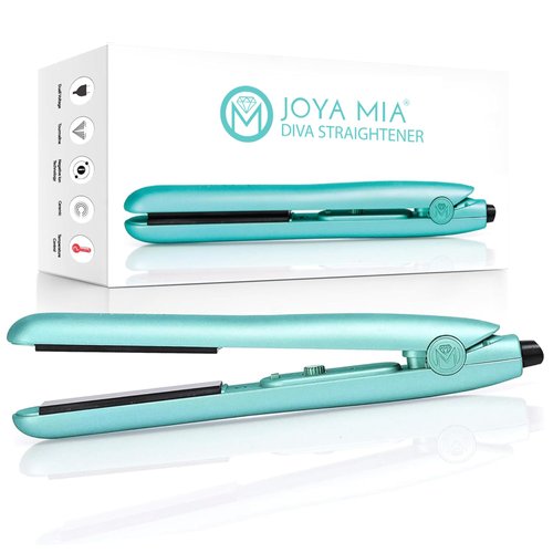 JOYA MIA Diva 1" Ceramic Hair Straightener - Portable, Lightweight & Compact Flat Iron with Rubberized Coating & Automatic Shut-Off, Travel-Friendly, for All Hair Types - Heats Up to 450F, Teal