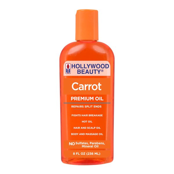 Hollywood Beauty Carrot Hair Oil, 8oz Bottle, Hair, Scalp, Skin, Nail, & Massage Oil, Helps Repair Damaged Hair & Skin, Can be Used as a Hot Oil Treatment