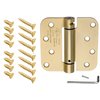 Dynasty Hardware 4 inch Spring Loaded Door Hinge Self Closing with 5/8" Radius Corners, Satin Brass - Pack of 2 Hinges