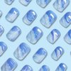 Vopintpy Blue White Gradient Press on Nails Short Square Fake Nails with Design Glossy Full Cover Glue on Nails Reusable Stick on Nails for Women DIY Charm Manicure