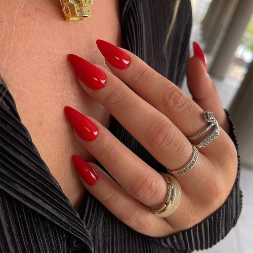 Orange Red Press on Nails Medium Length,KXAMELIE Gel Glue on Nails Almond Nails Press on,Natural Stick on Nails for Women,Reusable Stiletto Nails Acrylic,Short Almond Nails Set in 12 Sizes