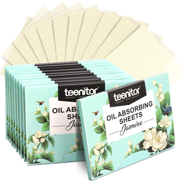 Teenitor Oil Absorbing Sheets for Face, 1000 Sheets Jasmine Oil Blotting Paper for Oily Skin, Natural Oil Control Film Oil Blotting Sheets for Face Men Women, Face Oil Sheets