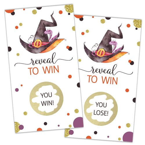 REWIDPARTY Halloween Party Game Scratch Off Cards（32 PCS） Funny Activity for Groups Kids Adults Witch Hat Themed Games Vouchers Festive Raffle Games Prizes Tickets Halloween Holiday Games Supplies