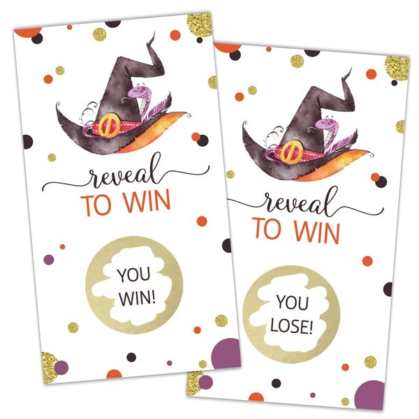 REWIDPARTY Halloween Party Game Scratch Off Cards（32 PCS） Funny Activity for Groups Kids Adults Witch Hat Themed Games Vouchers Festive Raffle Games Prizes Tickets Halloween Holiday Games Supplies
