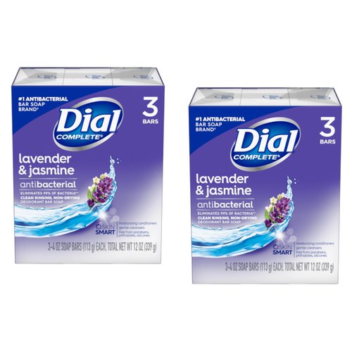 Dial Calm & Soothe Deodorant Bar Soap, Lavender & Jasmine Scent, 3 ct, 4 oz Each (Pack of 2)