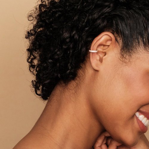 PAVOI 14K White Gold Plated 925 Sterling Silver 1.3mm Staggered Cubic Zirconia Sparkling Round Huggie Ear Cuff Gold Earrings for Women | Clip On Cartilage