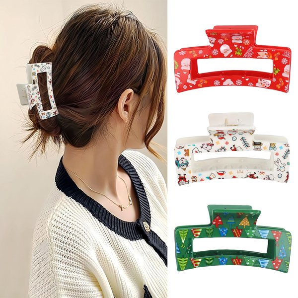 Vsdski Christmas Hair Clips Santa Claus Hair Claw Clips for Thick Thin Hair Christmas Tree Snowman Design Exquisite White Red Green Claw Clips for Women Girls Christmas Party Outfits Hair Accessories