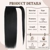 20" Human Hair Ponytail Extensions 95g #1B Natural Black 100% Remy Human Hair Wrap Around Long Ponytail Clip in Hair Extensions Straight One Piece Hairpiece (20", Natural Black)