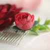 Fangsen Wedding Rose Flower Hair Comb Bridal Headpiece Floral Hair Accessories for Brides and Bridesmaids (Deep Red 02)