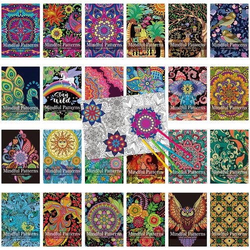 Liliful 24 Pcs Christmas Coloring Book for Adults Coloring Book Bulk, DIY Art Coloring Books Stress Relief Drawing Book with Patterns for Party Favors Goodie Bag Filler Holiday Gifts (Mindful)
