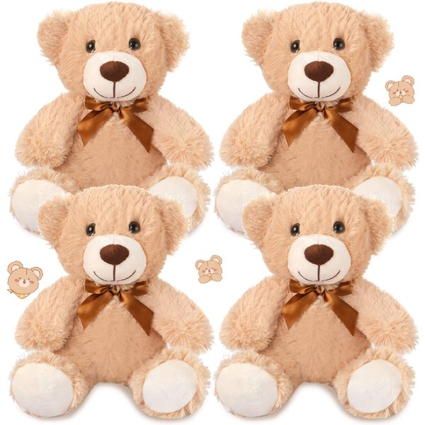 Civaner 4 Pack 14 Inches Valentine's Day Bear Plush Stuffed Animals Cute Soft Bears Gifts Bulk for Girls Boys Girlfriend(Light Brown)