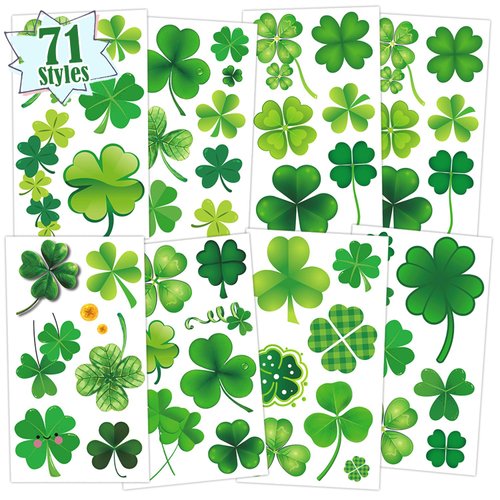 Partywind St Patrick's Day Shamrock Temporary Tattoos, Saint Patrick's Day Shamrock Decorations Accessories for Irish/Green Day Party Supplies Favors, St Pattys Day Clover Decor (10 Sheets)