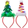 JOYIN 2 PCS Lighted Christmas Headbands with LED lights in Springy Santa Hat Christmas Tree Designs for Christmas and Holiday Parties (ONE SIZE FIT ALL)