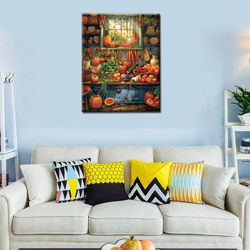 Graffitic Kitchen Scenery Paint by Numbers Kits with Brushes and Acrylic Pigment Vegetable and Fruits Oil Painting for Adults, Kitchenware Arts Crafts Project Home Decor Gifts 16''x20''( Framedless)