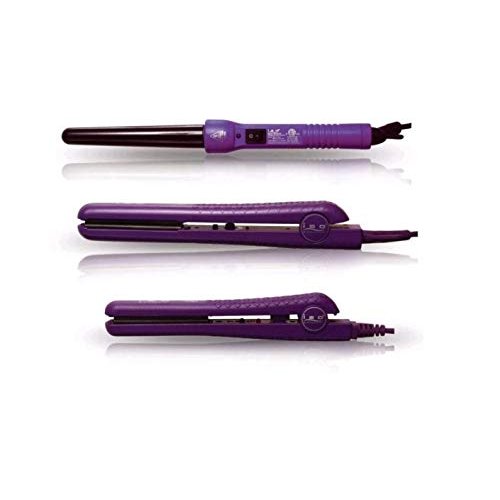ISO Beauty Full Set w/ 1.25" Hair Straightener, Curling Iron Wand and Mini Flat Iron Complete Full Set (Purple)