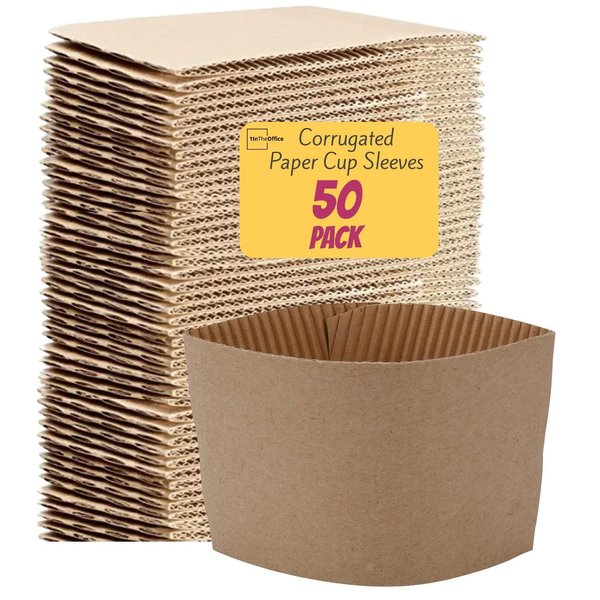 1InTheOffice Corrugated Coffee Cup Sleeves For 10oz 12oz 16 oz (50 Pack)