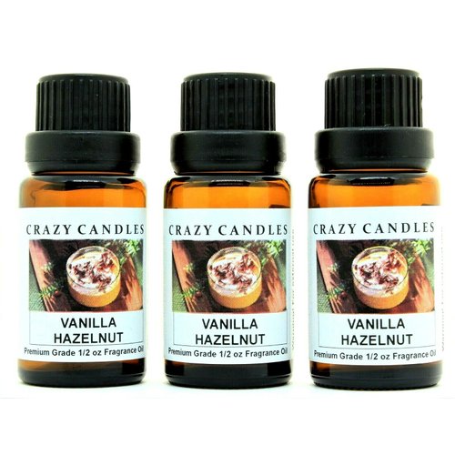 Crazy Candles Vanilla Hazelnut 3 Bottles 1/2 FL Oz Each (15ml) Premium Grade Scented Fragrance Oil