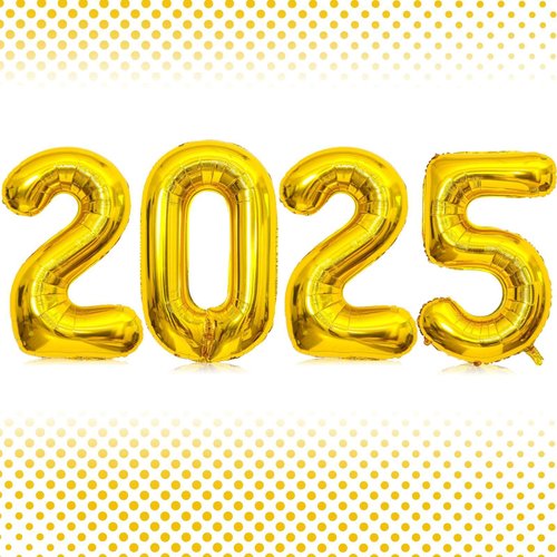 16 Inch Gold Number 2025 Balloons, Big 2025 Number Balloons New Year Foil Gold Balloons for 2025 Happy New Year Eve Celebration Decorations Party Supplies New Years 2025 Balloons Gold