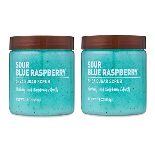 Sour Blue Raspberry Sugar Scrub – Exfoliating Body Scrub for Women, Moisturizing Shea Butter, Natural Sugar Exfoliant, Hand and Foot Scrub, Paraben-Free, All Skin Types, 18 oz (Pack of 2)