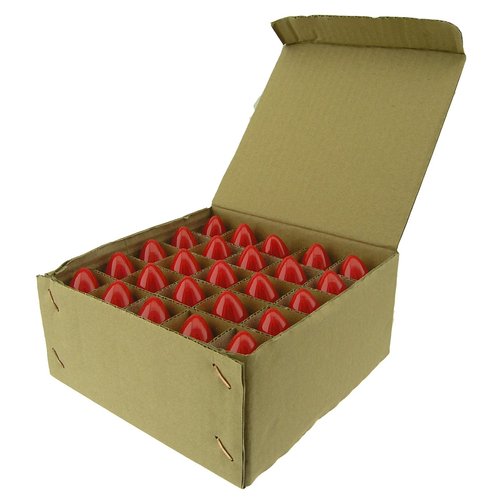 25 Pack 7 Watt C9 Ceramic Red Incandescent Light Bulb, Intermediate Base