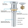 Bathroom Sink Drain Without Overflow with Strainer Basket Detachable Vessel Sink Lavatory Vanity Pop Up Drain Stopper Polished Chrome