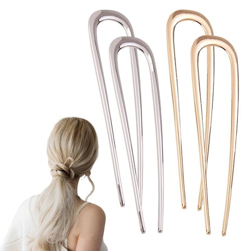 4 Pack French Hair Pins for Women Girls, 5.5 Inch Metal U Shaped Hair Pins for Thick Hair, Vintage Hair Fork Hair Pin, Hair Sticks for Buns, Hair Fork, Hairstyle Accessories