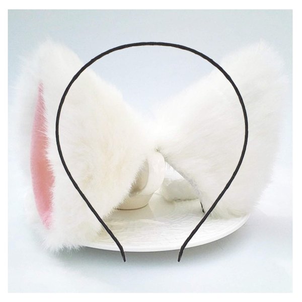 Cat Ears Headband Hair Clips Fox Ears Hair Bands Barrettes Women Furry Kitty Kitten Cat Headpiece Hairband Hair Hoop Halloween Party Decoration Cosplay Costume Handmade Hair Accessories White Pink