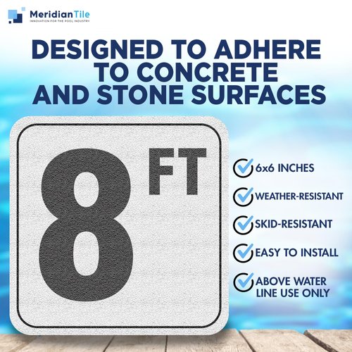 Aquatic Custom Tile, 8FT Pool Depth Markers, 6x6 Inches Vinyl Pool Stickers, Swimming Pool Number Markers, Pool Safety Signage, Adhesive Pool Depth Markers Stickers for Decks, Made in USA