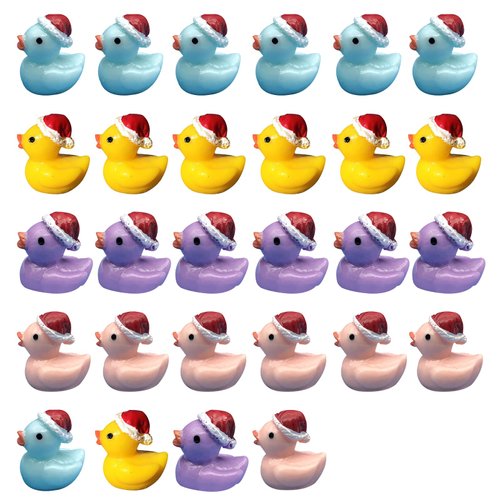 EOMTUR 50pcs Mini Christmas Hat Ducks, Exquisite Mini Duck Dolls Cute Duck Party Decorations Birthday Shower Cake Decorations (Multi-Color)