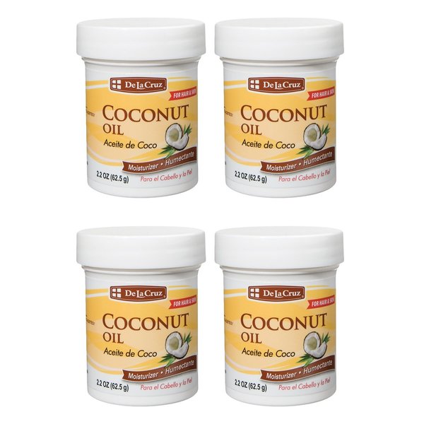 De La Cruz Coconut Oil - Expeller Pressed Coconut Oil for Skin and Hair - Natural Moisturizer for Skin and Hair - 2.2oz (4 Jars)