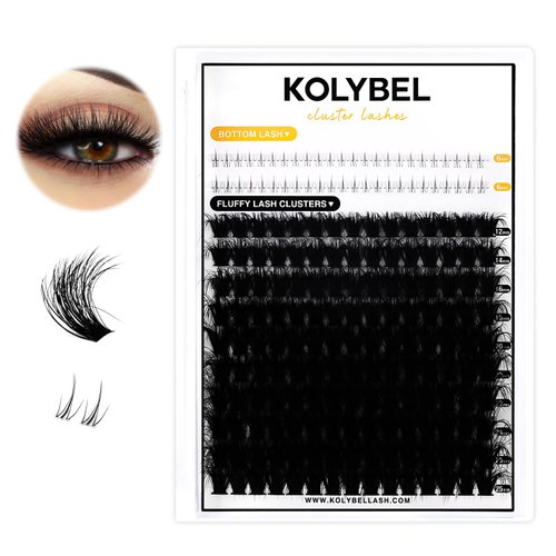 KOLYBEL Lash Clusters Lash Extension with Bottom Lash Wipsy Lash Clusters Volume Lash Extension Individual Lashes 200D Cluster Lashes 12-25mm Thick Cluster Eyelash Extensions(200D with Bottom Lashes)
